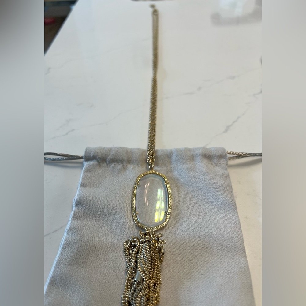 Kendra Scott clear iridescent necklace.